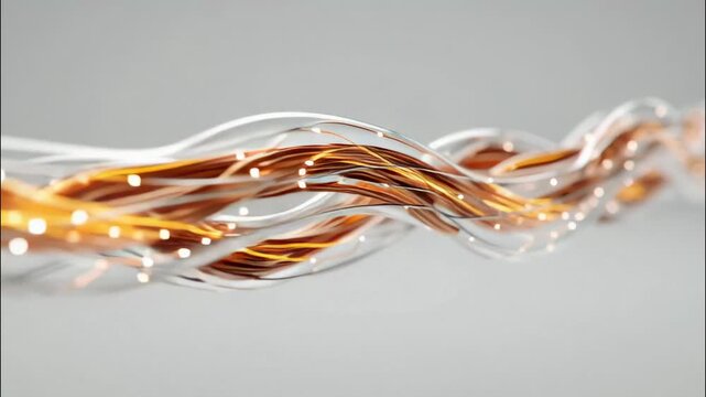 3D rendered digital data transfer cable with luminous energy particles