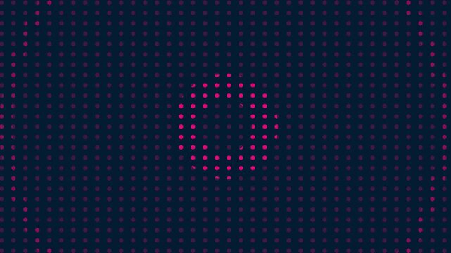 Abstract digital halftone grid background with pink dotted circle on dark blue backdrop