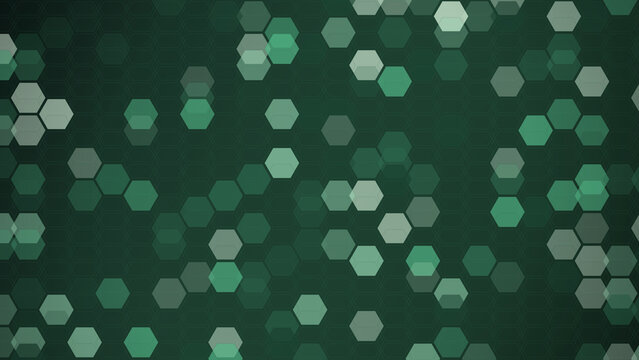 Abstract background, with glowing hexagonal, bokeh lights, soft, green and teal, blurred hexagons on, a dark forest, green surface, 100-150