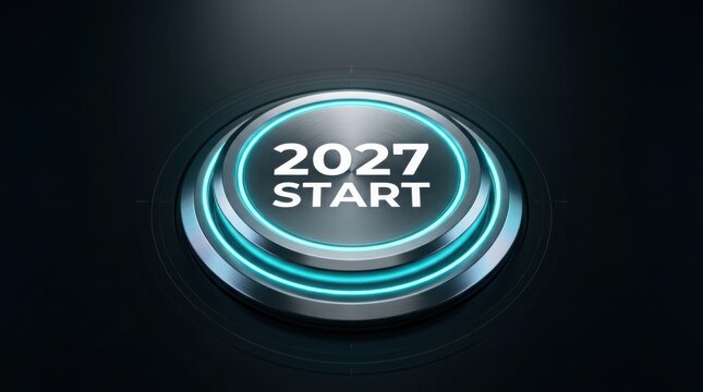 Futuristic start button with year 2027 and glowing light
