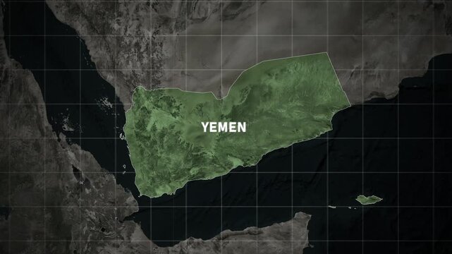 Yemen Country Map Highlighted on World Globe Satellite View Animation