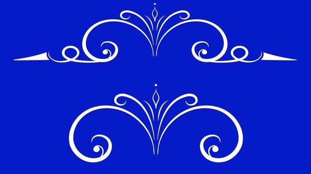 Flourish Design Elegant White on Blue Background for Graphic Projects. plant related ornaments on transparent background. Animation for Wedding Invite..