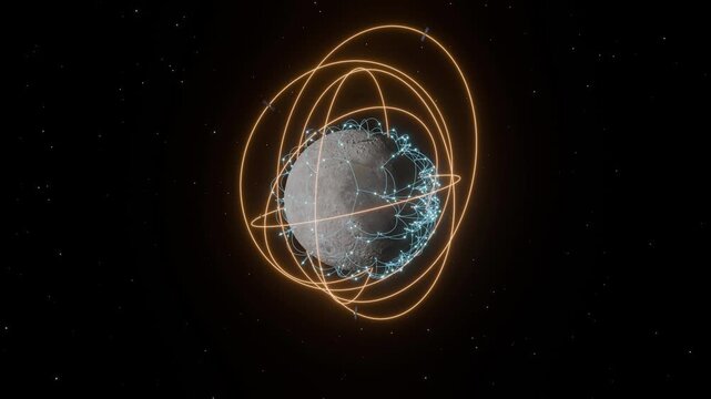 Moon expedition. Communication between stations on the lunar surface. Latest space technologies bg able to loop endless 4k