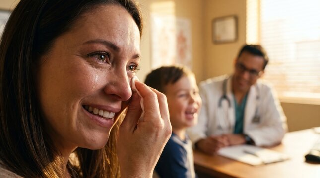 Patient smiling with doctor during medical consultation in clinic