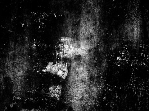 Dark Black Concrete Texture with Heavy Grunge, Scratched Surface, Distressed Marks and Rough Industrial Background. Dark Distressed Wall Texture with Black Concrete Surface, Scraped Paint, Rough Marks