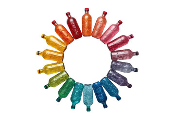 Obraz premium Rainbow colored plastic bottles forming a circular ring