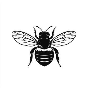 Detailed black and white honey bee silhouette vector graphic with white background honeybee bumblebee silhouette illustration isolated wildlife