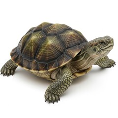 Obraz premium A detailed side view of a textured tortoise isolated on white background