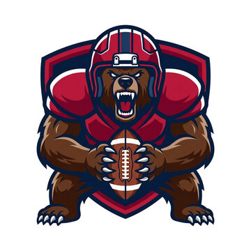 Fierce grizzly bear american football player mascot illustration transparent background