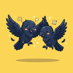 Fototapeta premium Cute Chibi Huginn and Muninn Nordic Ravens Vector
