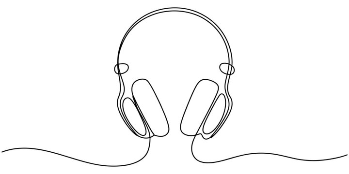 Continuous single line drawing of headphones for music listening Vector, illustration