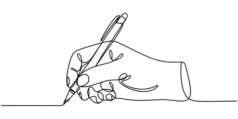 Obraz premium Continuous single line drawing of a human hand writing with a pen Vector, illustration