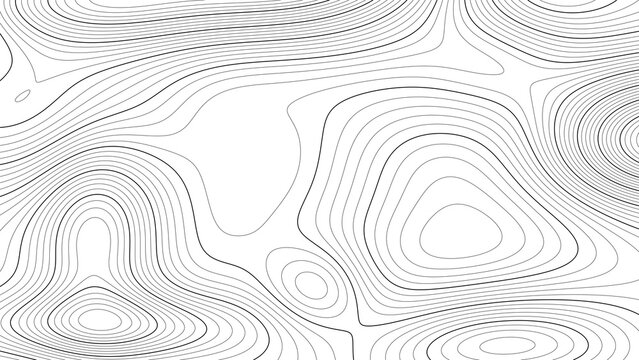 Topographic contour lines map pattern, black line art isolated on transparent background