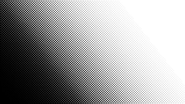 Halftone dot gradient texture overlay, black dots isolated on transparent background