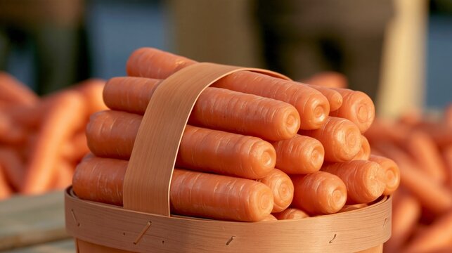 Fresh, vibrant carrots piled in a rustic basket, depicting garden harvest abundance.