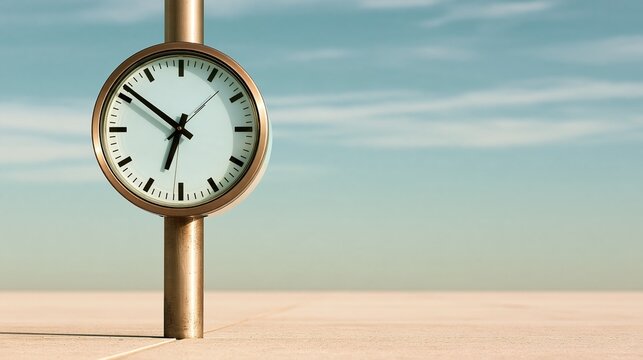 Modern clock against a clear sky, symbolizing time and innovation in design.