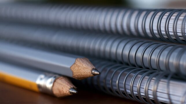 Stationery items including pencils and notebooks for creative and educational purposes.