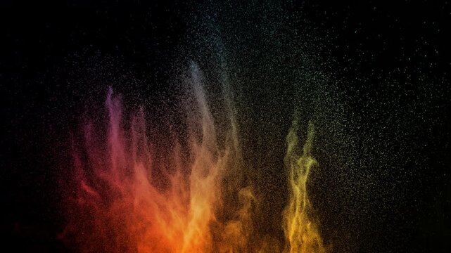 Colorful Particle Burst with Cinematic Rainbow Lighting on Black in Super Slow Motion 1000fps.