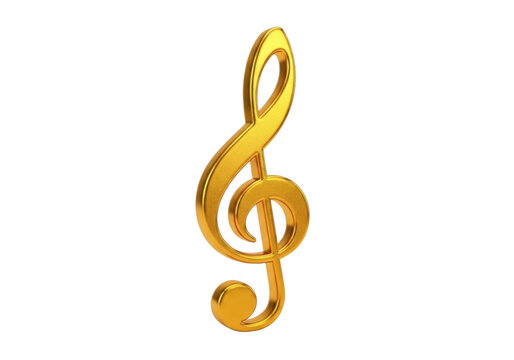 Golden treble clef isolated on transparent background