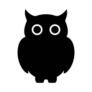 Black owl silhouette icon with white eyes on white Editable_EMS