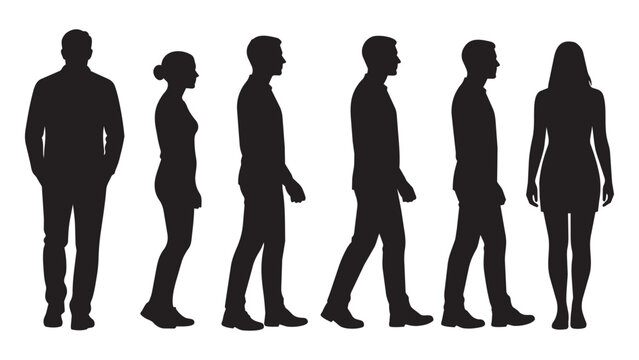 Silhouettes of People Walking in Increasing Height Order