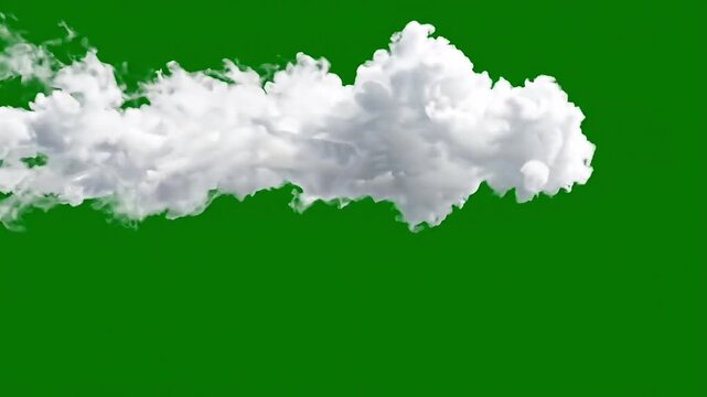 Fluffy white cloud moving across green screen on white background