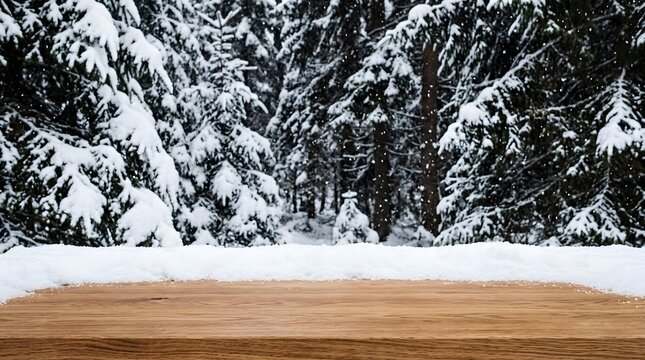 Christmas holiday decorations on a wood surface with copy space. winter snowfall view