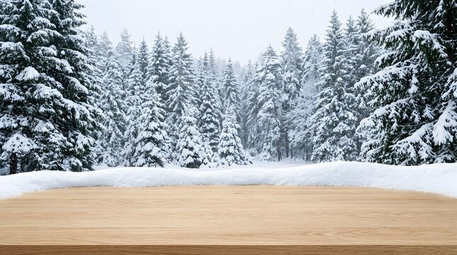 Christmas holiday decorations on a wood surface with copy space. winter snowfall view