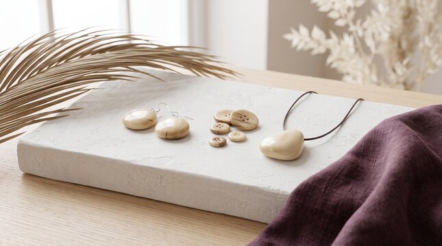 Polished tagua jewelry with botanical material styling