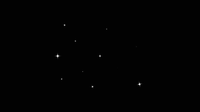Sparkling star dust trail and twinkling glitter stars overlay,white shining particles with glowing magic burst,cartoon doodle twinkle effects,4k seamless loop animation on black screen,