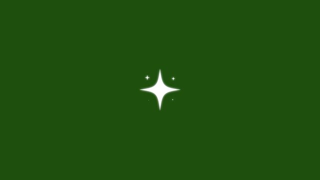 Twinkling star motion graphics with green screen background, shimmering light with white cartoon flat vector doodles style stars blinking,animation on black screen star twinkling 4k loop.