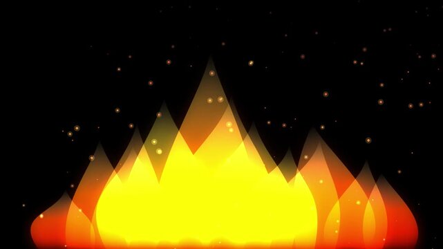Abstract burning fire flames animation with floating embers glowing on a simple black background loop.