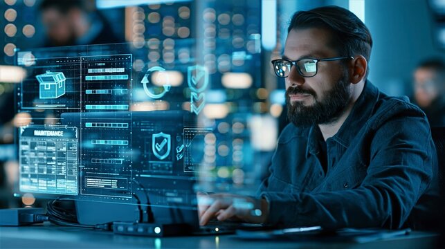 Systems Administrator Monitoring Software Patch Deployment at IT Desk