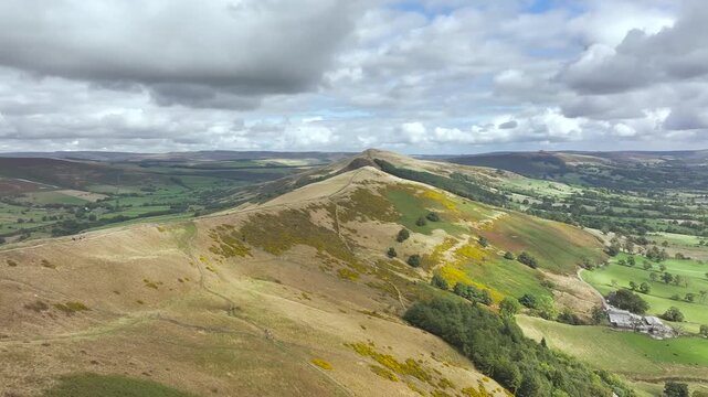 Mam Tor and Back Tor from a drone, Peak District National Park, Derbyshire, England, UK