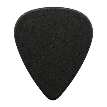 A textured black guitar pick isolated on a clean white background for musical instrument concepts