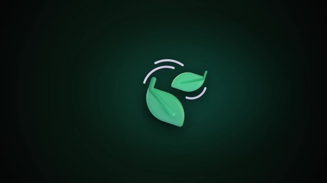 Animated green leaves rotating in a circle on a dark background.