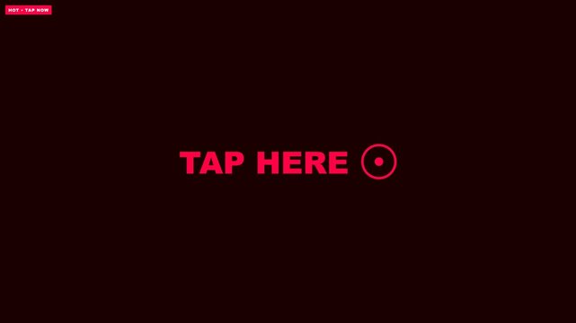 Red Neon Sign Tap Here Button with Play Icon on Dark Background.