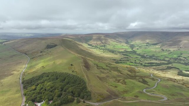 Mam Tor from a drone, Peak District National Park, Derbyshire, England, UK