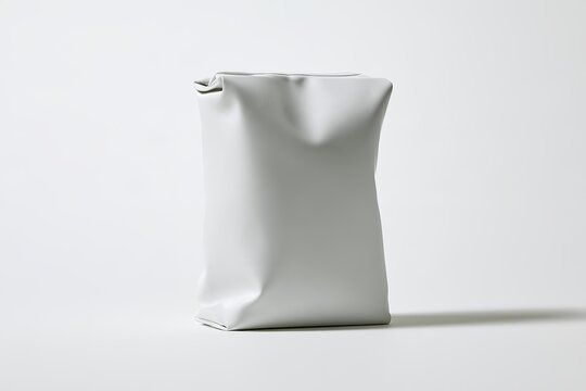 Blank White Foil Pouch Bag Mockup for Coffee Sugar or Cosmetic Powder Standing on Clean Background Minimalist Product Design