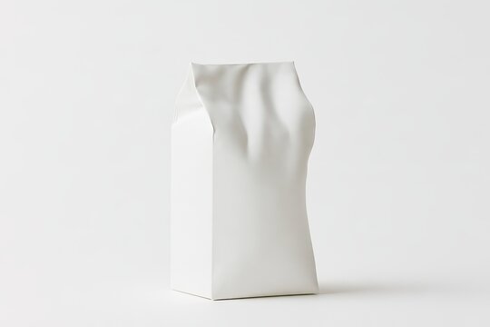Blank White Foil Pouch Bag Mockup for Coffee Sugar or Cosmetic Powder Standing on Clean Background Minimalist Product Design