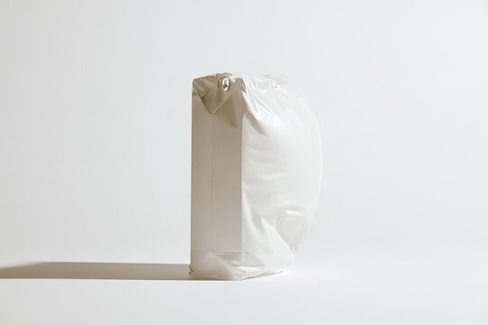 Blank White Foil Pouch Bag Mockup for Coffee Sugar or Cosmetic Powder Standing on Clean Background Minimalist Product Design