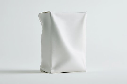 Blank White Foil Pouch Bag Mockup for Coffee Sugar or Cosmetic Powder Standing on Clean Background Minimalist Product Design