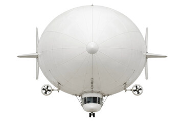Front view of a large white zeppelin airship isolated against a clean white background © Ophelia
