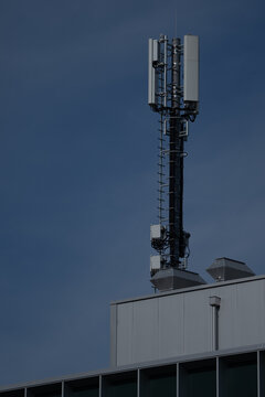 5G mobile networks operator antennas on a building roof