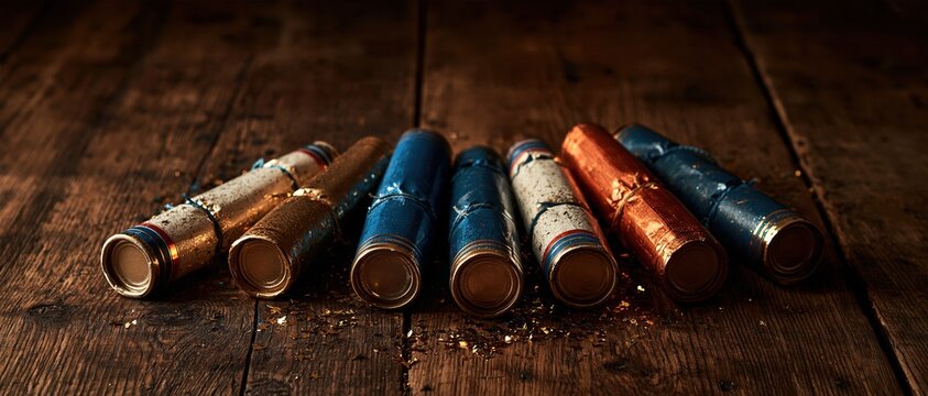 Colorful Shotgun Shells on Wooden Surface