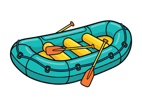 Raft vector illustration, inflatable boat with paddles for white water rafting and outdoor adventure sports