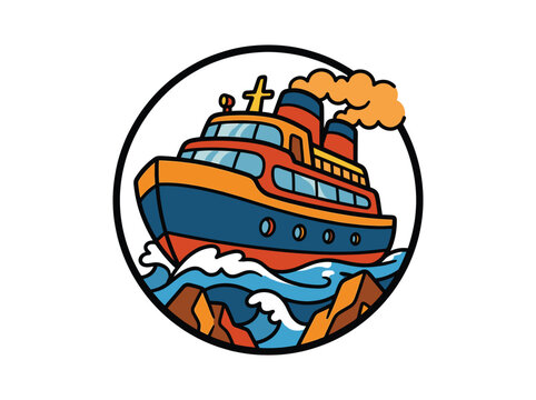 Cruise ship vector illustration, passenger liner sailing on ocean waves, nautical travel graphic symbol