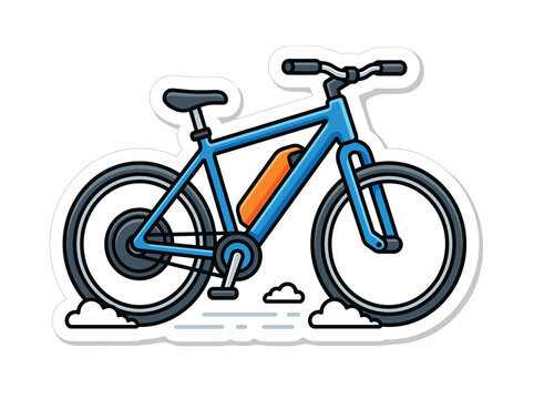 Electric bicycle vector illustration, modern e-bike sticker icon isolated on white background