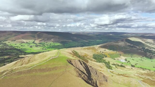 Mam Tor from a drone, Peak District National Park, Derbyshire, England, UK