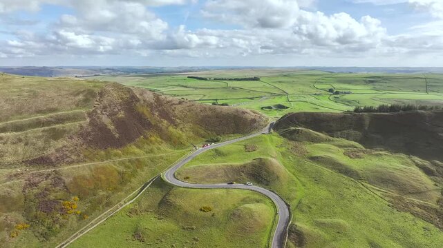 Mam Tor from a drone, Peak District National Park, Derbyshire, England, UK